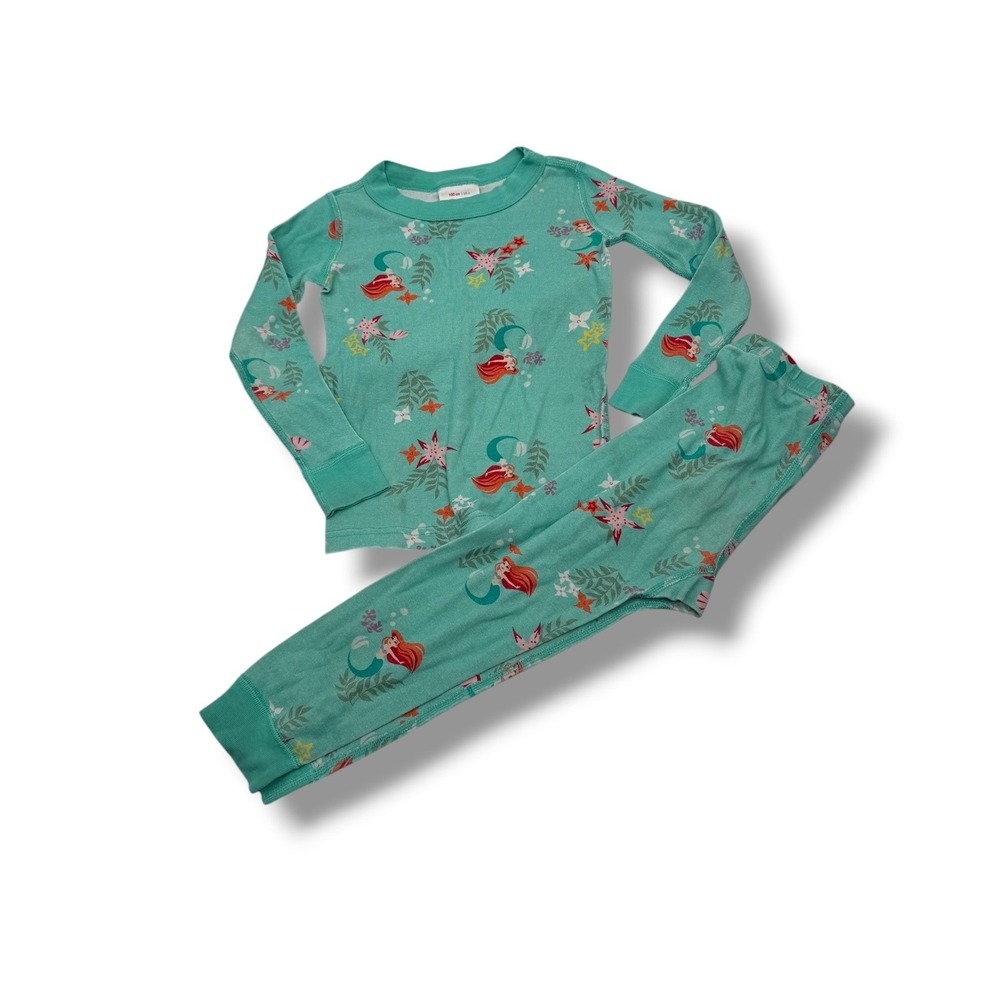 Hanna Andersson Disney Ariel Pajamas Kids Size 4 Teal Organic Cotton Set‎